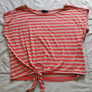 Aqua Front Tie Pink/Gray Stripe Knit Top Tee Shirt